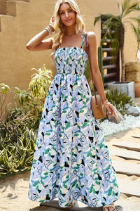 Maxi Dress | Printed Tie-Shoulder Smocked