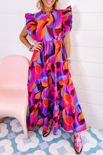 Load image into Gallery viewer, Orange Abstract Printed High Waist Ruffle Tiered Long Dress
