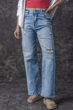 Load image into Gallery viewer, Light Blue High Rise Distressed Straight Leg Jeans | Bottoms/Jeans
