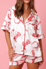 Load image into Gallery viewer, White Full Pattern Shirt and Shorts Satin Pajama Set | Loungewear &amp; Sleepwear/Sleepwear
