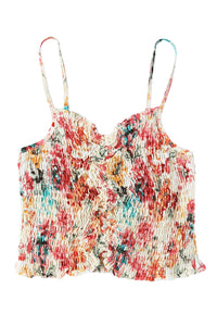 Tank Top | Apricot Floral Print Smocked Ruched