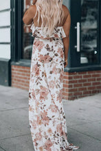 Load image into Gallery viewer, White Floral Slit Ruffled Halterneck Maxi Dress
