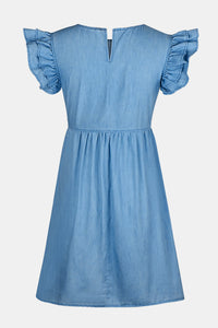 Womens Denim Dress | Full Size Ruffled Round Neck Cap Sleeve Denim Dress | Dress