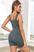 Load image into Gallery viewer, Gray Ribbed Square Neck Padded Sports Romper | Activewear/Yoga Jumpsuits
