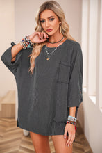 Load image into Gallery viewer, Oversized Top | Dark Gray Ribbed Roll-Tab Sleeve Chest Pocket
