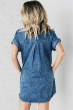 Load image into Gallery viewer, Denim Mini Dress | Blue Mineral Wash Frayed Hem Dress
