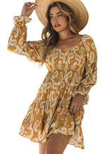 Load image into Gallery viewer, Yellow Boho Paisley Long Sleeve Floral Dress | Dresses/Floral Dresses
