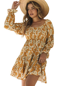 Yellow Boho Paisley Long Sleeve Floral Dress | Dresses/Floral Dresses