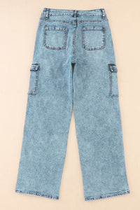 Sky Blue Cool Cargo Style Wide Leg Jeans | Bottoms/Jeans