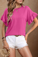 Load image into Gallery viewer, Womens Blouse- PINK Round Neck Flounce Sleeve Blouse
