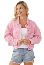 Load image into Gallery viewer, Womens Denim Jacket | Pink Rivet Studded Pocketed Denim Jacket | Outerwear/Denim jackets
