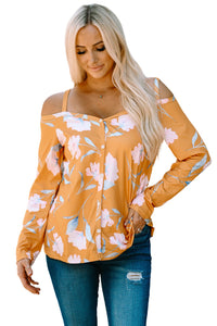 Yellow Cold Shoulder Long Sleeve Floral Top | Tops/Blouses & Shirts