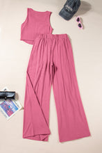 Load image into Gallery viewer, Pink Textured Sleeveless Crop Top and Wide Leg Pants Outfit | Two Piece Sets/Pant Sets
