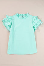 Load image into Gallery viewer, Ruffled Sleeve Top | Eyelet Round Neck Cap Sleeve Blouse
