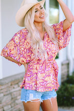 Load image into Gallery viewer, Boho Floral Print Belted Surplice Blouse | Tops/Blouses &amp; Shirts
