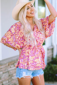 Boho Floral Print Belted Surplice Blouse | Tops/Blouses & Shirts