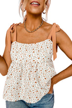 Load image into Gallery viewer, White Tied Shoulder Floral Print Babydoll Tank | Tops/Tank Tops
