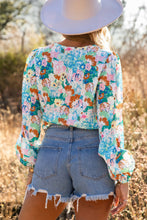 Load image into Gallery viewer, Sky Blue Floral Print Wrap Long Sleeve Bodysuit | Tops/Bodysuits
