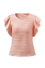 Load image into Gallery viewer, Ruffle Sleeve Top | Pink Apricot Pink Wavy Textured Blouse
