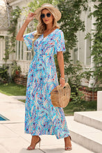 Load image into Gallery viewer, Green Wrap V Neck Floral Maxi Dress | Dresses/Floral Dresses
