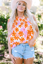 Load image into Gallery viewer, Orange Ruffled Sleeve Smocked Floral Top | Tops/Blouses &amp; Shirts
