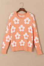 Load image into Gallery viewer, Grapefruit Orange Fuzzy Floral Knitted Drop Shoulder Sweater | Tops/Sweaters &amp; Cardigans
