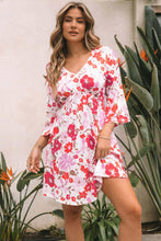 Load image into Gallery viewer, Orange V Neck 3/4 Sleeve Floral Dress | Dresses/Floral Dresses
