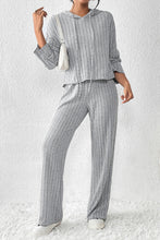 Load image into Gallery viewer, Wide Leg Pants Set | Gray Ribbed Knit Slouchy Hoodie
