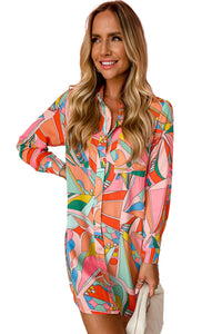 Long Sleeve Shirt Dress | Multi-Color Geometric Abstract Print