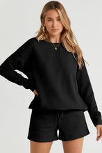 Load image into Gallery viewer, Drawstring Shorts Set | Black Textured Long Sleeve Top Shorts
