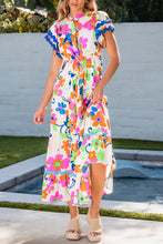 Load image into Gallery viewer, Maxi Dress | Floral Pink Flutter Sleeve Buttoned Floral Dress
