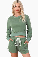 Load image into Gallery viewer, Shorts Set | Green Fleece Two-piece Cropped Pullover Shorts
