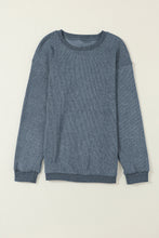 Load image into Gallery viewer, Pullover Sweatshirt | Blue Solid Ribbed Knit Round Neck
