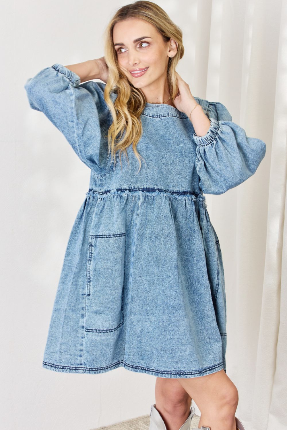 Denim Babydoll Dress | Oversized Mini Dress