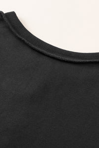 Black Oversized Exposed Seam Henley Sweatshirt | Tops/Sweatshirts & Hoodies