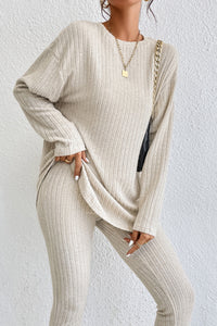 Skinny Pants Set | Apricot Knit Loose Long Sleeve Top Pants