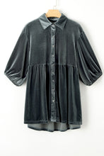 Load image into Gallery viewer, Dark Grey 3/4 Sleeve Tunic Babydoll Velvet Shirt | Tops/Blouses &amp; Shirts
