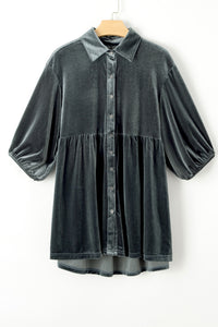 Dark Grey 3/4 Sleeve Tunic Babydoll Velvet Shirt | Tops/Blouses & Shirts