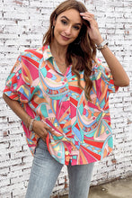 Load image into Gallery viewer, Multicolor Abstract Geometry Print Half Puff Sleeve Loose Shirt | Tops/Blouses &amp; Shirts
