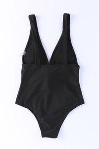 Black Deep V Neck Tie Waist One-piece Swimsuit | Swimwear/One Piece Swimsuit