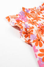 Load image into Gallery viewer, Orange Ruffled Sleeve Smocked Floral Top | Tops/Blouses &amp; Shirts
