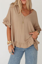 Load image into Gallery viewer, Light French Beige Loose Ruffled V Neck Blouse
