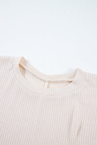 Split Side Poncho | Pale Khaki Color Block Ribbed Knit