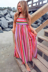 Multicolour Striped Thin Straps Smocked Back Boho Maxi Dress | Dresses/Maxi Dresses