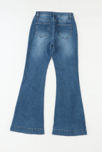 Load image into Gallery viewer, Blue High Waist Seam Stitching Pocket Flare Jeans
