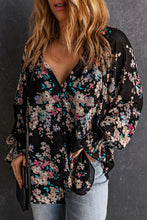 Load image into Gallery viewer, Black Wildflower Print Chiffon Blouse | Tops/Blouses &amp; Shirts
