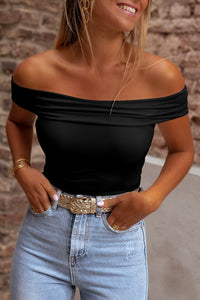 Black Folded Off Shoulder Slim Top | Tops/Tops & Tees