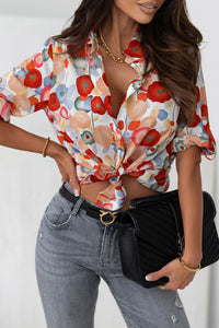 Multicolor Floral Print Bracelet Sleeve Shirt