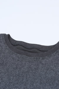 Pullover Sweatshirt | Gray Solid Ribbed Knit Round Neck