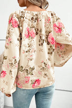 Load image into Gallery viewer, Beige Floral Print Lantern Sleeve V-Neck Blouse | Tops/Blouses &amp; Shirts
